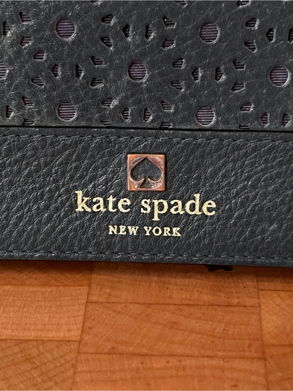 kate spade New York Blue Leather Perforated Clutch Wallet/Wristlet - Picture 4 of 4
